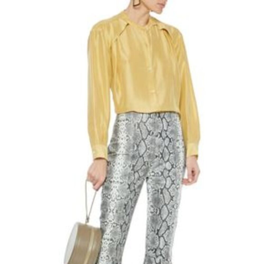 MASSCOB Gathered silk-shantung shirt in PASTEL Y PASTEL YELLOW size M
